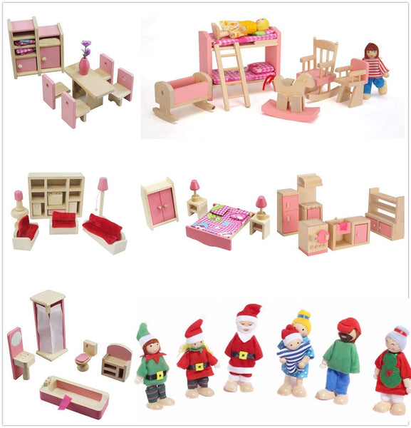 DecoBay Pink Dollhouse Furnitures 6 Rooms and 7 Family Dolls in Christmas Outfit