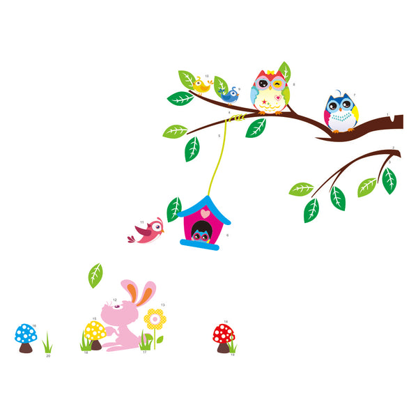 Owl and Bird House Rabbit Wall Stickers