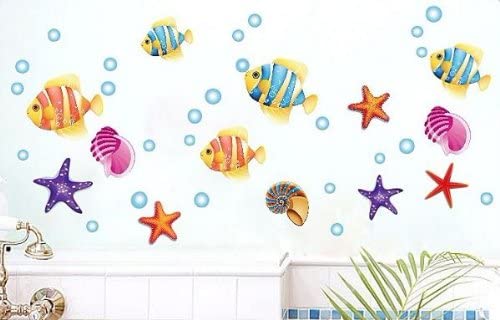 Colourful fish, starfish and sea shell wall stickers, home art decoration