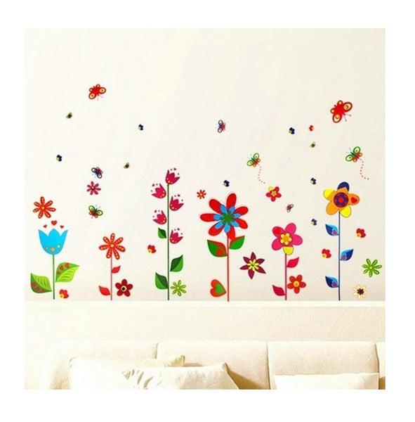 Colourful Flowers and Butterflies Premium Wall Stickers