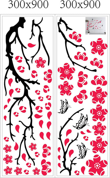 Stylish Cherry Plum Blossom Flowers & Butterflies Wall Sticker