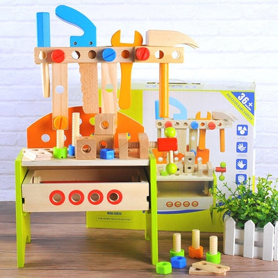 3 in 1 Wooden Kids Tool Box Workbench Construction Set (Workbench+Tool Box)
