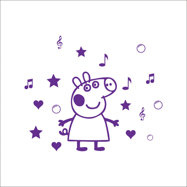 Peppa Pig with Purple Music Note and Starts Vinyl Sticker