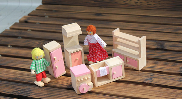 Pink Wooden Dolls House Furnitures Sets