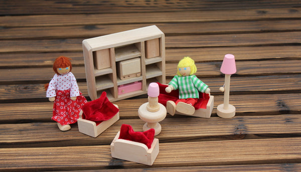 Pink Wooden Dolls House Furnitures Sets