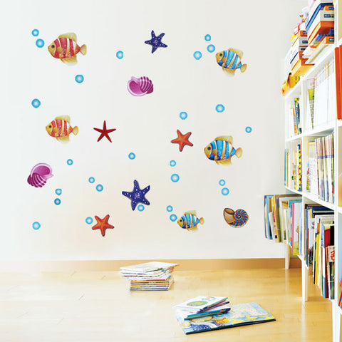 Colourful fish, starfish and sea shell wall stickers, home art decoration