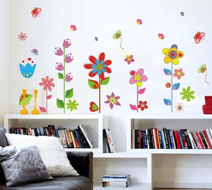 Colourful Flowers and Butterflies Premium Wall Stickers