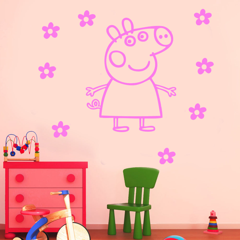 Peppa Pig with Pink Flower Vinyl Sticker